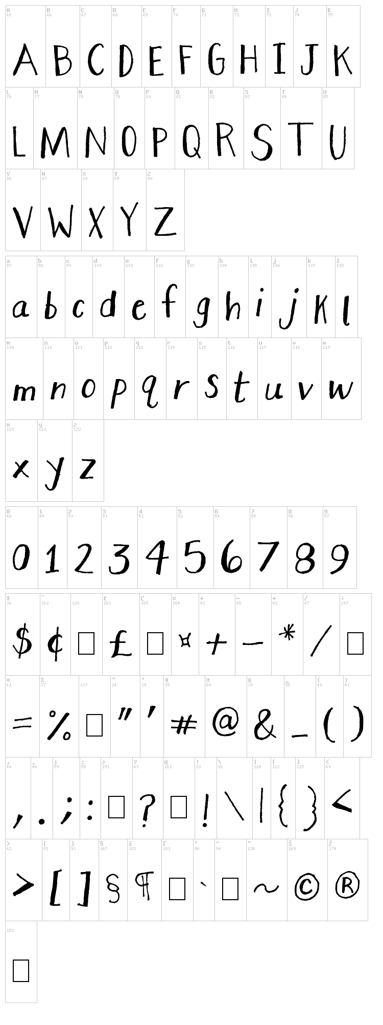 Stretchy Pants font map